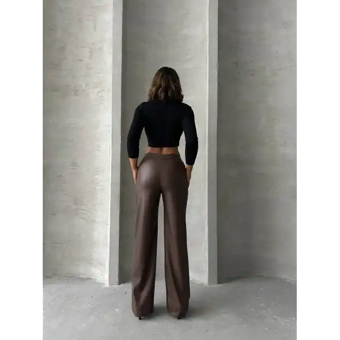 Zr deri palazzo pantolon kahve h24654