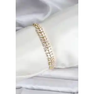 14K Gold Renk Kaplama Başak Model Zirkon Taşlı CM Kadın Bileklik