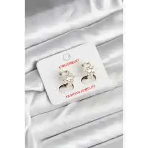 14K Gold Renk Kaplama Kutup Yıldız Zirkon Taşlı CM Kadın Küpe