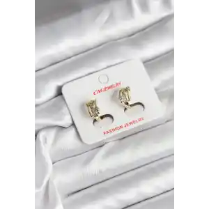 14K Gold Renk Kaplama Yarım Halka Zirkon Taşlı CM Kadın Küpe