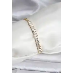 14K Gold Renk Kaplama Zirkon Taşlı Baget Model CM Kadın Bileklik
