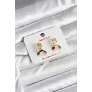 14K Gold Renk Kaplama Zirkon Taşlı Halka CM Kadın Küpe