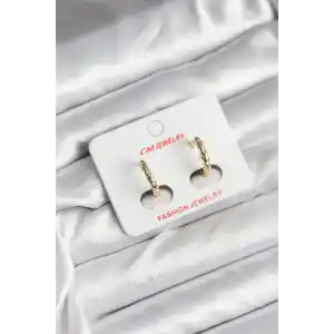 14K Gold Renk Kaplama Zirkon Taşlı Halka Model CM Kadın Küpe