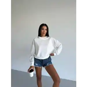 2 iplik bisiklet yaka sweat beyaz f2339