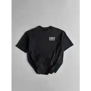 20/1 Penye Compack Baskılı Oversize Bisiklet Yaka Kısa Kol Yazlık T-shirt - Siyah