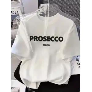 20/1 Penye Compack Baskılı Oversize Kısa Kol Bisiklet Yaka T-shirt - Beyaz