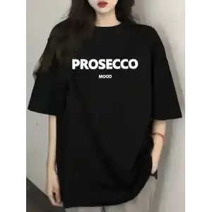 20/1 Penye Compack Baskılı Oversize Kısa Kol Bisiklet Yaka T-shirt - Siyah