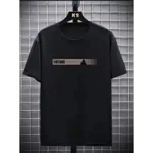 20/1 Penye Compack FUTRE Baskılı Oversize Kısa Kol Bisiklet Yaka T-shirt - Siyah