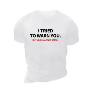 20/1 Penye Compack I TRIED TO WARN YOU. Baskılı Oversize Bisiklet Yaka T-shirt - Beyaz