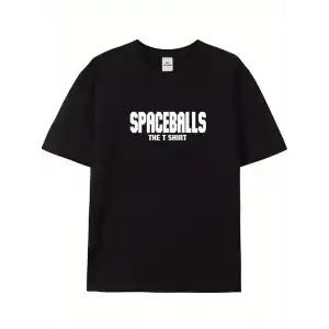 20/1 Penye Compack SPACEBALLS Erkek Baskılı Oversize Bisiklet Yaka Kısa Kol Yazlık T-shirt - Siyah