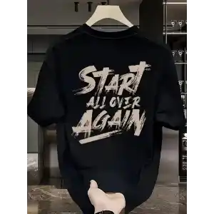 20/1 Penye Compack Start All Over Baskılı Oversize Bisiklet Yaka Kısa Kol T-shirt - Siyah
