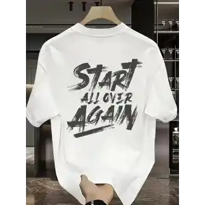 20/1 Penye Compack Start All Over Baskılı Oversize Bisiklet Yaka Kısa Kol Yazlık T-shirt - Beyaz
