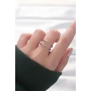 2li Görünümlü Su Yolu Tasarımlı Silver Renk Ayarlanabilir Yüzük
