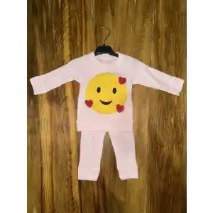 3-12 aylık emoji detalı takım pembe
