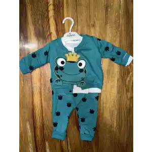 3-12 aylık kurbağa desenli üçlü takım koyumavi