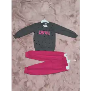 3-7 yaş pontiyeli ikili alt üst takım gri fuşya kız çocuk