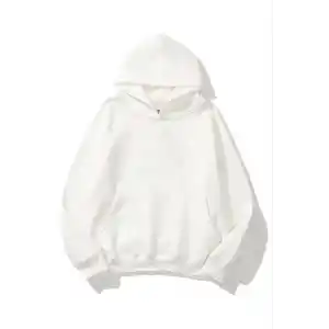 3 İplik Pamuklu Unisex Kapşonlu Sweetshirt - Beyaz