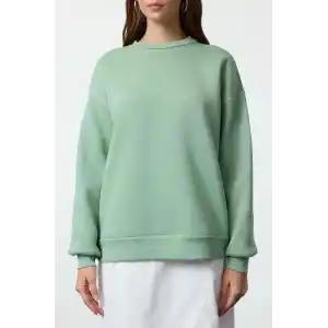 3 iplik şardonlu bisiklet yaka sweatshirt mint