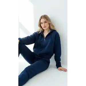 3 iplik şardonlu Kapşonlu fermuarlı kısa üst lacivert pat8590