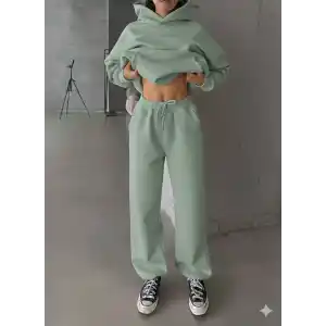 3 iplik şardonlu Lastik paça eşofman mint p510439