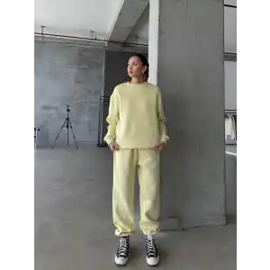 3 iplik şardonlu Lastik paça eşofman sarı p510439