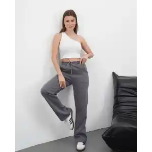 3 iplik şardonlu palazzo pantolon füme md64