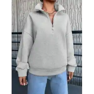 3 iplik Şardonlu yarım fermuarlı sweatshirt gri