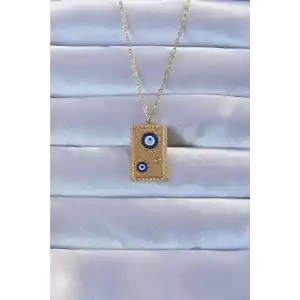 316L Altın Renk İşlemeli Nazarlı Vintage Kolye