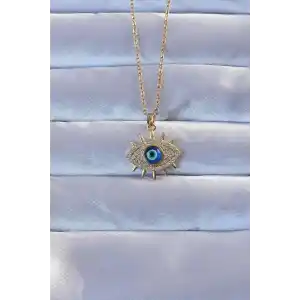 316L Altın Renk Zirkon Taşlı Nazarlı Göz Kolye