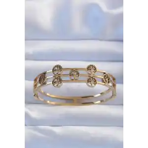 316L Çelik Altın Renk Minimal Yaşam Ağacı Tasarımlı Kelepçe