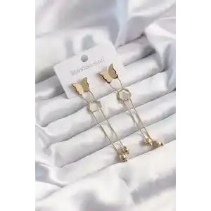 316L Çelik Altın Renk Sallantılı Düğüm Model Kelebek Küpe