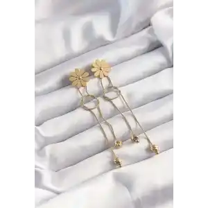 316L Çelik Altın Renk Sallantılı Düğüm Model Papatya Küpe