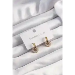 316L Çelik Altın Renk Zirkon Taşlı Halka Model Küpe