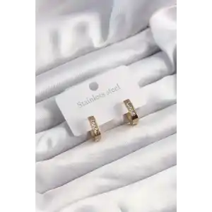 316L Çelik Altın Renk Zirkon Taşlı Halka Model Küpe