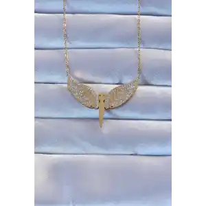 316L Çelik Altın Renk Zirkon Taşlı Mikail Kolye