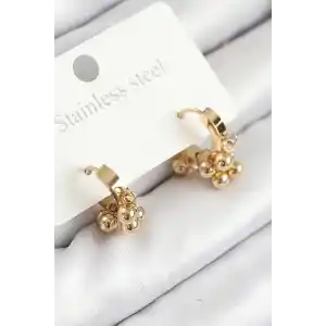 316L Çelik Boncuklu Halka Model Gold Renk Kadın Küpe