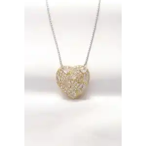 316L Çelik Çift Renk Zirkon Taşlı Kalp Kolye