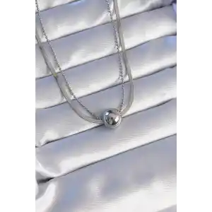 316L Çelik Çift Zincirli Gümüş Renk Topçuk İtalyan Model Kolye