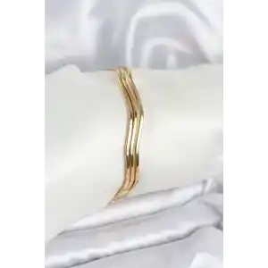 316L Çelik Gold Renk 65 mm Ajda Zikzak Model 3lü Kadın Bileklik