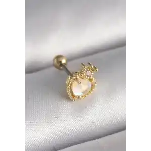 316L Çelik Gold Renk Beyaz Mineli Kalp Zirkon Taş Detaylı Taç Tragus Piercing