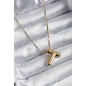 316L Çelik Gold Renk Bubble T Harf Model Kadın Kolye