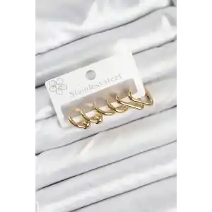 316L Çelik Gold Renk Kadın Küpe Seti