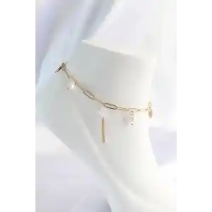 316L Çelik Gold Renk Kalp Detaylı Sallantılı Halhal