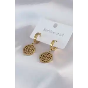 316L Çelik Gold Renk Kalp Model İşleme Detay Kadın Küpe