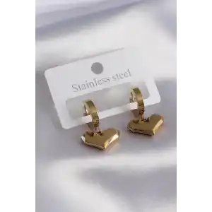 316L Çelik Gold Renk Kalp Model Kadın Küpe
