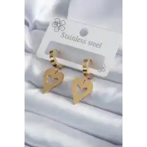316L Çelik Gold Renk Kalp Model Kelebek İşleme Kadın Küpe