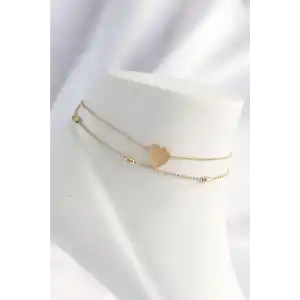 316L Çelik Gold Renk Kalp Tasarımlı 2li Halhal