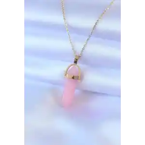 316L Çelik Gold Renk Kristal Pembe Taş Model Kadın kolye