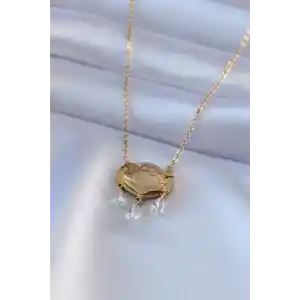 316L Çelik Gold Renk Lotus Model Zirkon Taşlı Kadın Kolye