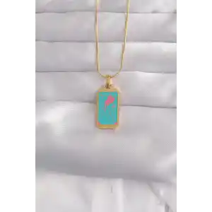 316L Çelik Gold Renk Mavi Mineli Tarot Kolye